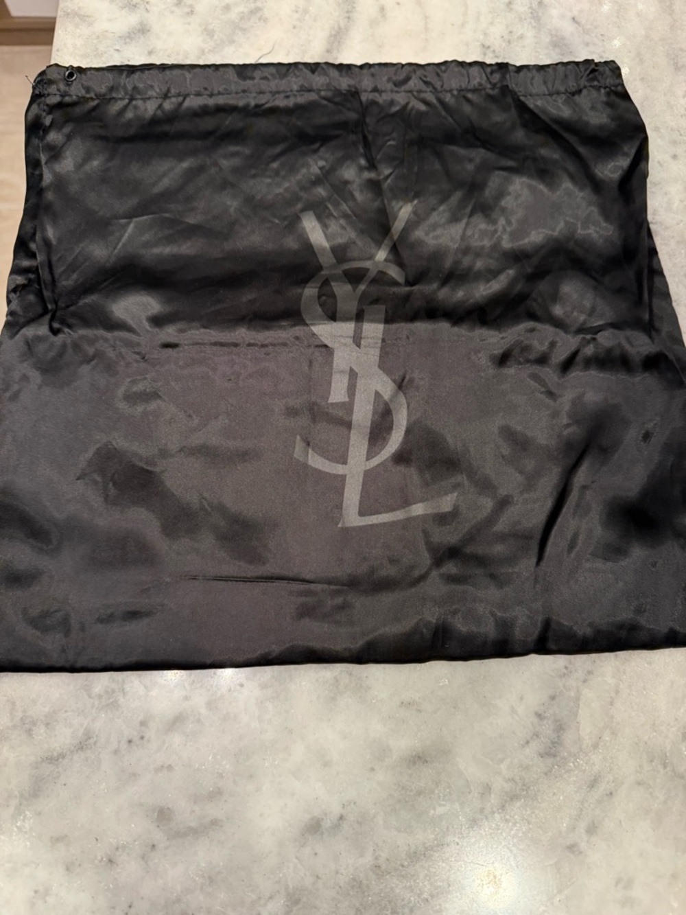 Yves Saint Laurent Black Satin Logo Drawstring Bag